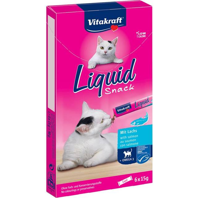 Vitakraft Liquid Snack Kattgodis, Lax, 15 g x 6 stycken