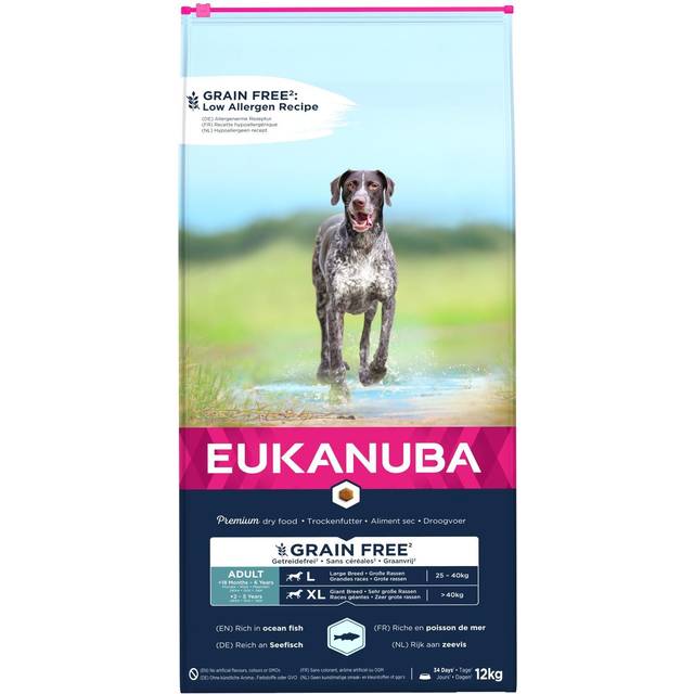 Eukanuba Hundfoder spannmålsfri med fisk för stora raser – torrfoder för vuxna hundar, 12 kg