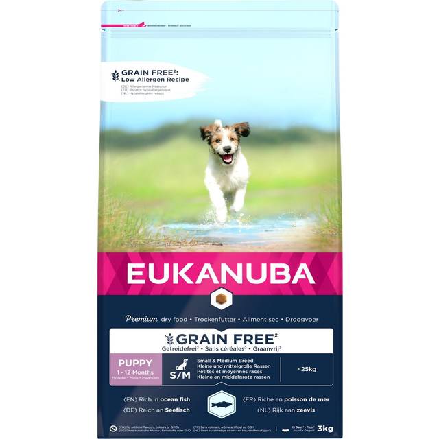 Eukanuba Valpfoder spannmålsfritt med fisk för små och medelstora raser – torrfoder utan spannmål för juniorhundar, 3 kg
