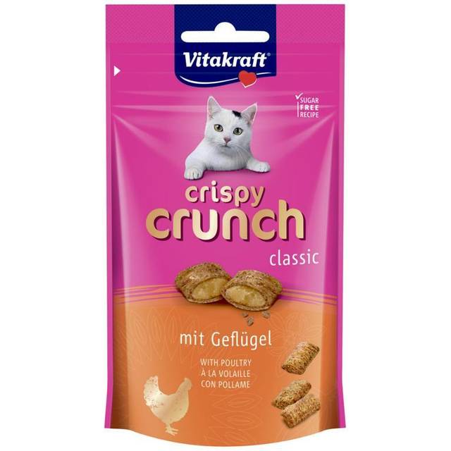 Vitakraft Crispy Crunch, krispig snackkudde fylld med fjäderfä, kattmellanmål, sockerfri (1 x 60 g)