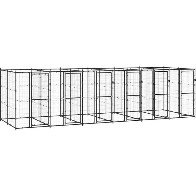 vidaXL Outdoor Dog Kennel Steel 14.52 m² - Black