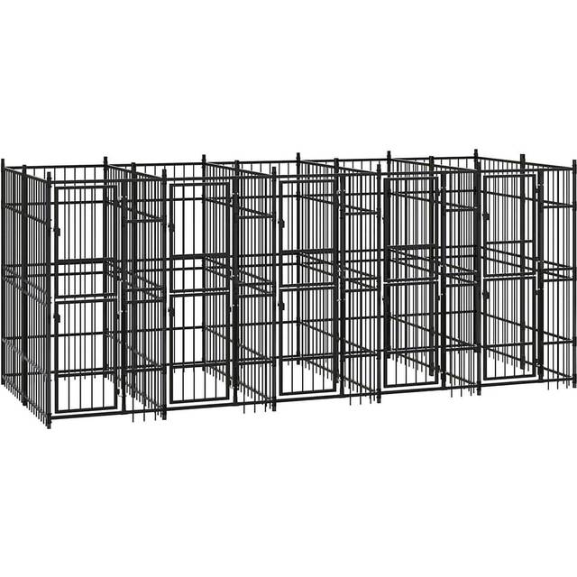 vidaXL Outdoor Dog Kennel Steel 9.22 m² - Black