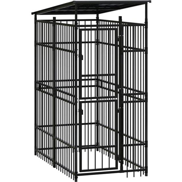 vidaXL Outdoor Dog Kennel with Roof Steel 1.84 m² - Black