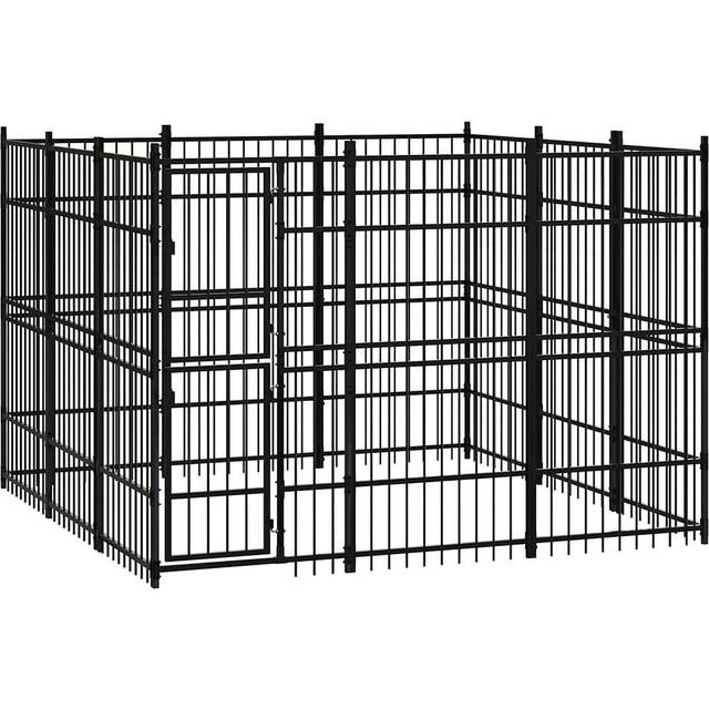vidaXL Outdoor Dog Kennel Steel 8.29 m² - Black