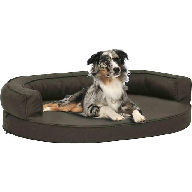 Ergonomisk hundmadrass 75x53 cm linnelook fleece mörkgrå
