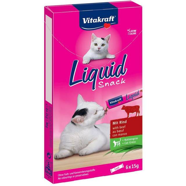 Vitakraft Liquid Snack kattsnack med Biff & Kattgräss, 1 x 90g