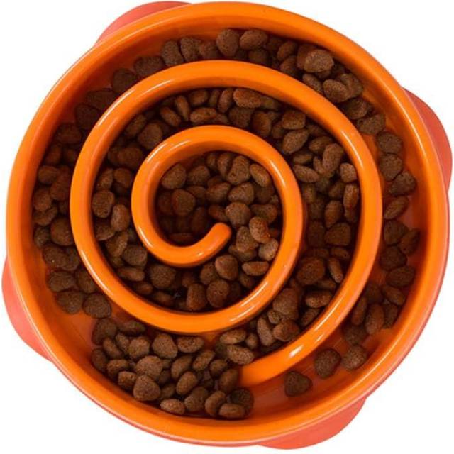 Outward Hound Fun Feeder Slo Bowl - Hundmatskål - långsam utfodring - orange - medium/mini