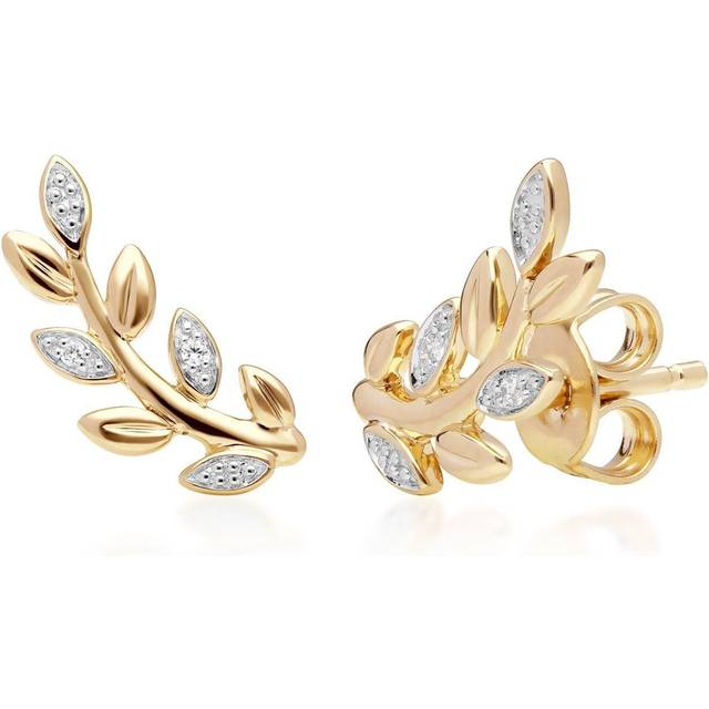 O Leaf Diamond Pave Stud Earrings in 9ct White Gold
