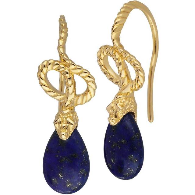 ECFEW™ Lapis Lazuli Winding Snake Drop Earrings in Gold Plated Sterling Silver