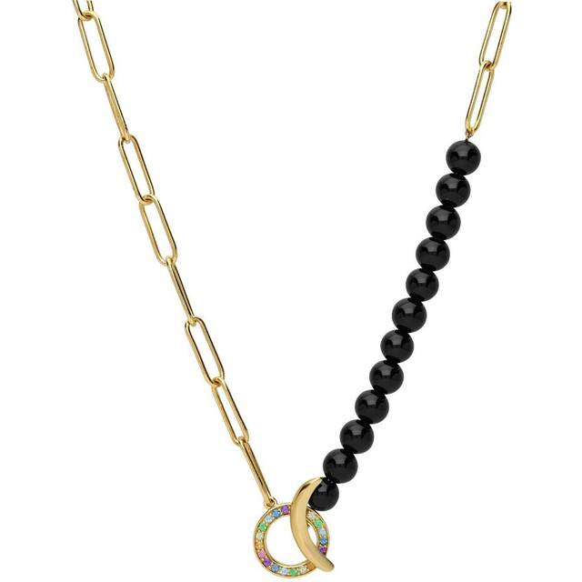 ECFEW™ Unifier Rainbow Gemstones & Onyx Bead Necklace in Gold Plated Sterling Silver