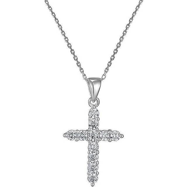 Sterling Silver Cubic Zirconia Cross Adjustable Necklace