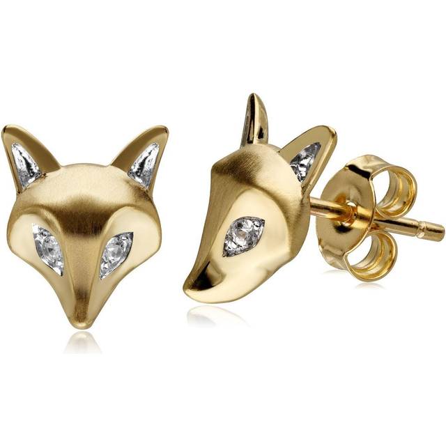 Gardenia White Sapphire Fox Pin In 9ct Yellow Gold