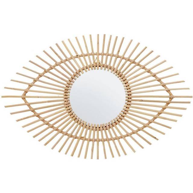 Rattan Eye Shapped Wall Mirror, Rattan Frame Large Wall Mirror, Unique Wooden Frame Mirror - Black - One Size