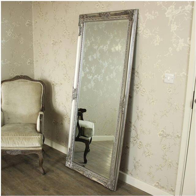 Large Ornate Silver Wall/Floor Mirror 176cm x 76cm Material: Mirrors