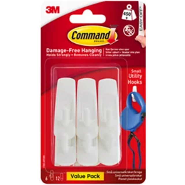 Command White Small Utility Hook - Pack of 6