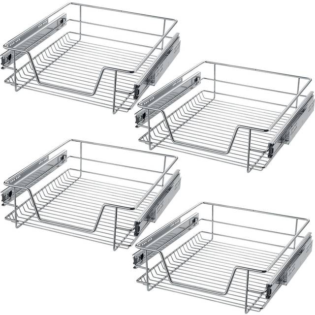 Tectake - Drawer with Drawer Runners Set of 4 - telescopic, adjustable width - sliding wire baskets, drawer slides, kitchen drawer runners - 50 cm