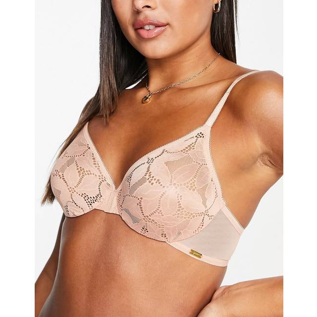 Gossard Womens Glossies Lotus Sheer Moulded Bra - Beige - Size 28DD