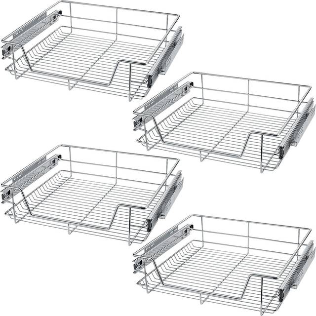 Drawer with Telescopic Runners - chrome finish, adjustable width, with full extension - drawer slides, kitchen drawer runners, metal drawer runners