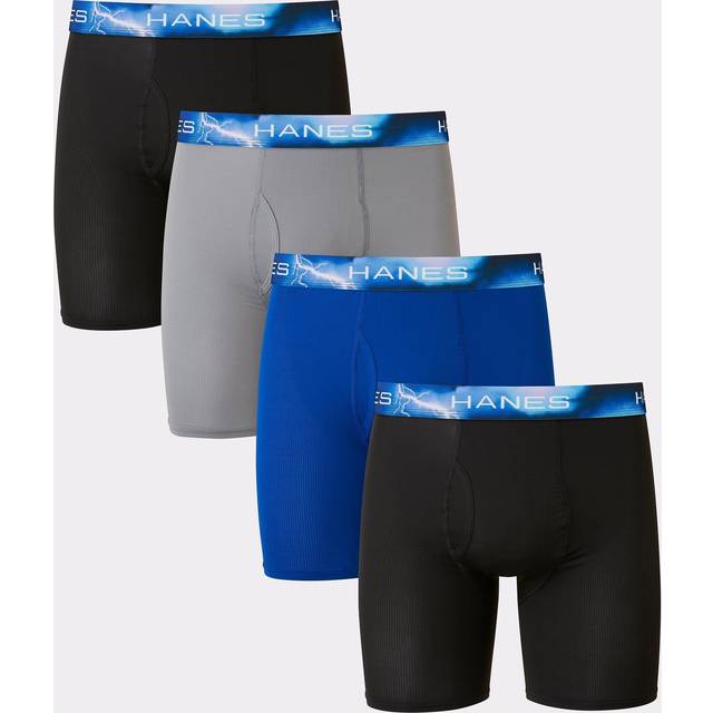 Hanes Ultimate Men's Sport X-Temp Ultra Lightweight Long Leg Boxer Brief 4-Pack  Assorted  Large