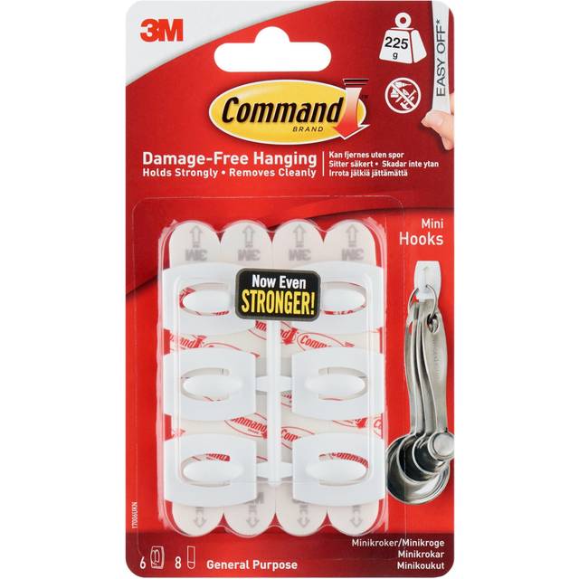Command Adhesive Strip Mini Hooks White Pack of 6