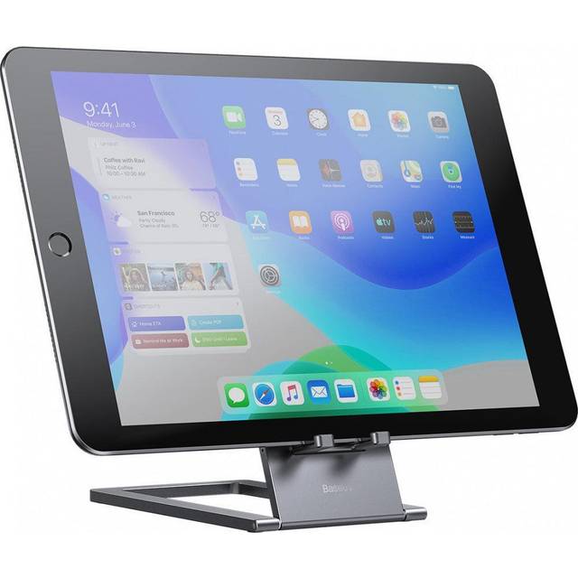 Baseus Metal Phone Stand Foldable Holder for iPhone 16 15 14 13 Pro Max Cellphone Desktop Stand - Dark Gray