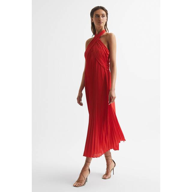 Reiss Roya Halter Neck Pleat Midi Dress