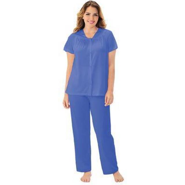 Utsökt form 90807 kvinnors plus storlek nylon tricot kortärmad matchande pyjamas set, Rocky Blue, XL Plus