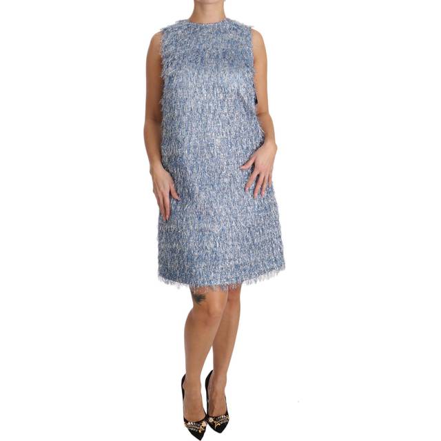 Dolce & Gabbana Light Blue Fringe Shift Gown Dress - IT44|L (IT46|XL)