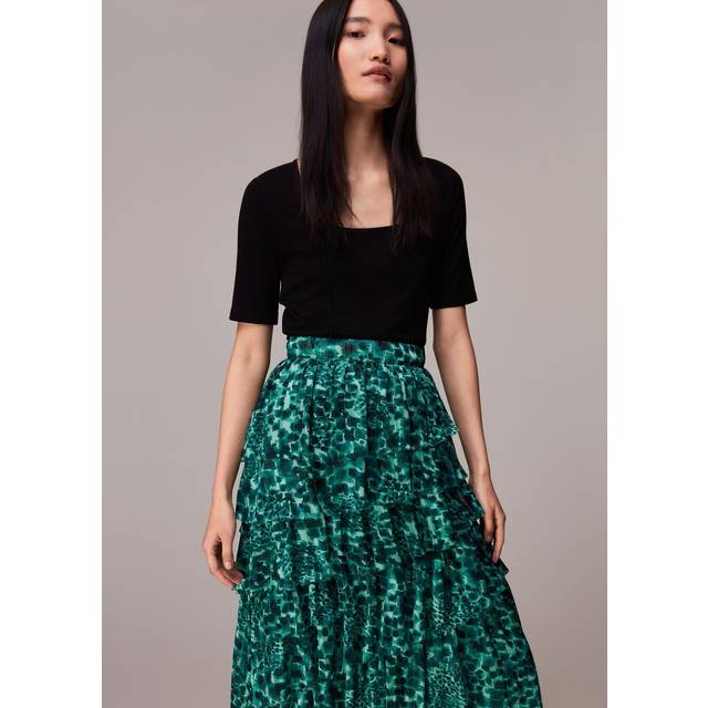 Green Watercolour Tiered Midi Skirt - Multi (8)