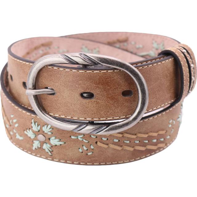 Cowgirls Rock Women&#39;s Distressed Belt with Embroidery - Tan Large (Large)
