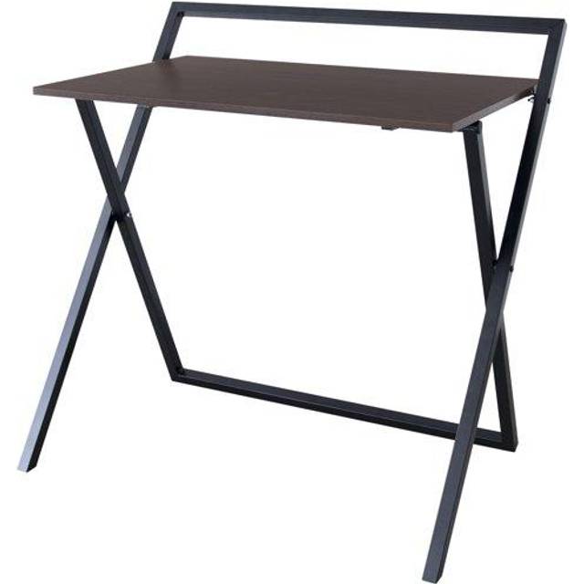 34″ Easton Modern Wooden Folding Home Office Computer Desk, Study Writing Table with Metal Cross Legs in Brown/Black - Teamson Home