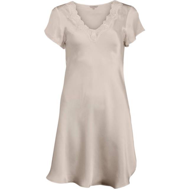 Lady Avenue Pure Silk Nightgown With Lace - Champagne - X-Small