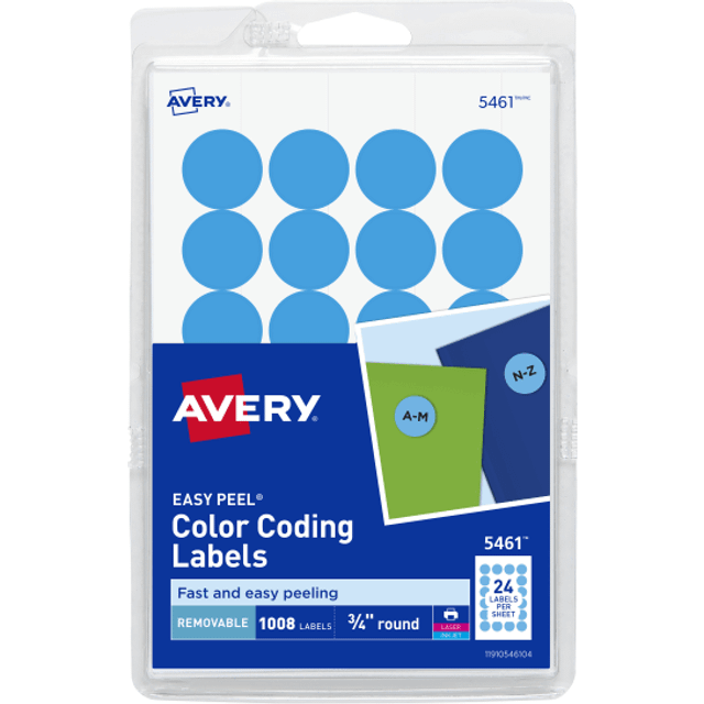 Avery Print/Write Self-Adhesive Removable Labels  0.75 Inch Diameter  Light Blue  1 008 per Pack (5461) (05461)