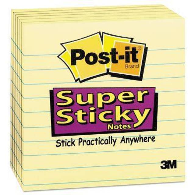 3M 086842 Sticky note Note 4 x 4 in. Lined Supr-Stiky Canary Yellow & Pad