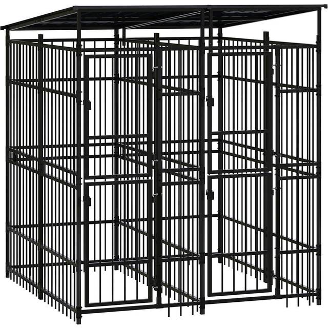 vidaXL Outdoor Dog Kennel with Roof Steel 3.69 m² - Black