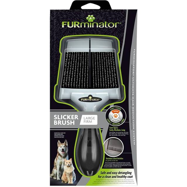 Furminator Plockborste storlek L hård – stor borste med hårda borst för hundar och katter med lockig, medellång eller lång päls, grå