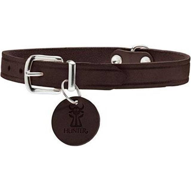 HUNTER AALBORG hundhalsband, läder, enkelt, robust, bekväm, 52 (M), mörkbrun