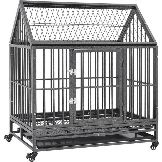 vidaXL Dog Cage with Wheels and Roof Steel 92x62x106 cm - Black