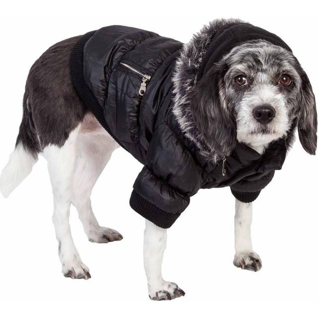 Pet Life 1BKSM Black Metallic Fashion Parka with Removable Hood-SM