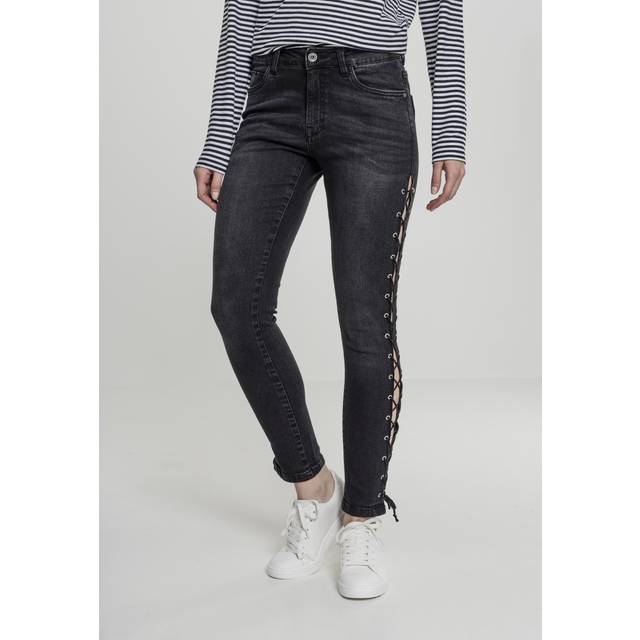 Urban Classics Kvinnors damer denim snörning smala byxor jeans, Grau (grå 00111), 36 SE