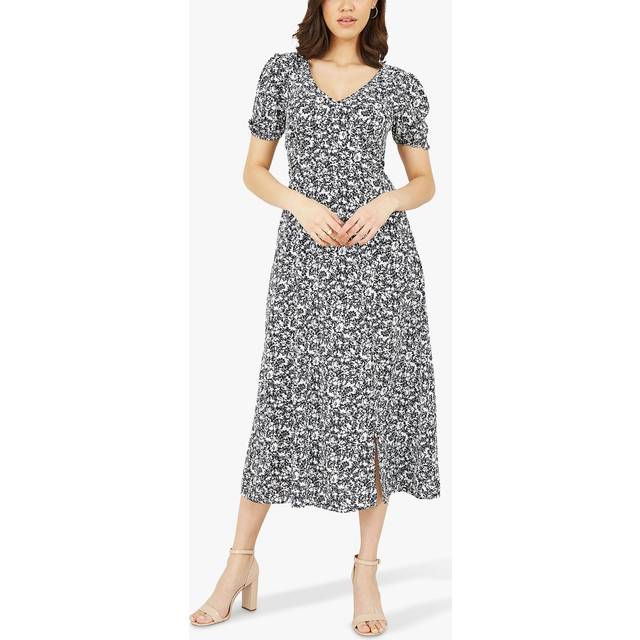 Floral Midi Dress With Split Detail - Navy - Size 8 - Mela