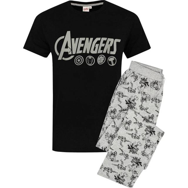 (M, Black/Grey) The Avengers Mens Logo Pyjama Set