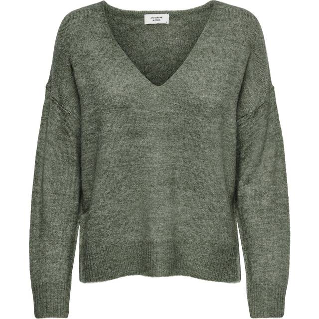 Brushed Knit Jumper with V-Neck - White - XL