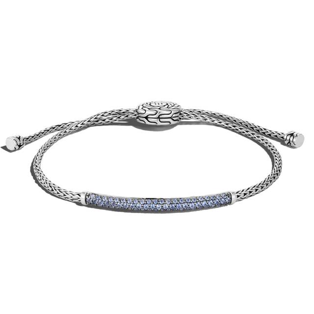 John Hardy Silver Treated Swiss Blue Topaz Classic Chain Station Bracelet
