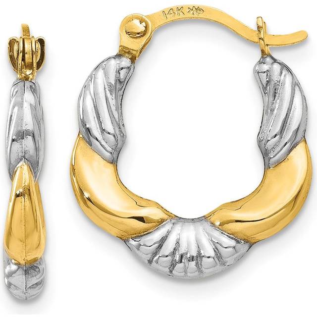 Quality Gold TL755 14K Yellow & Rhodium Hollow Scalloped Hoop Earrings