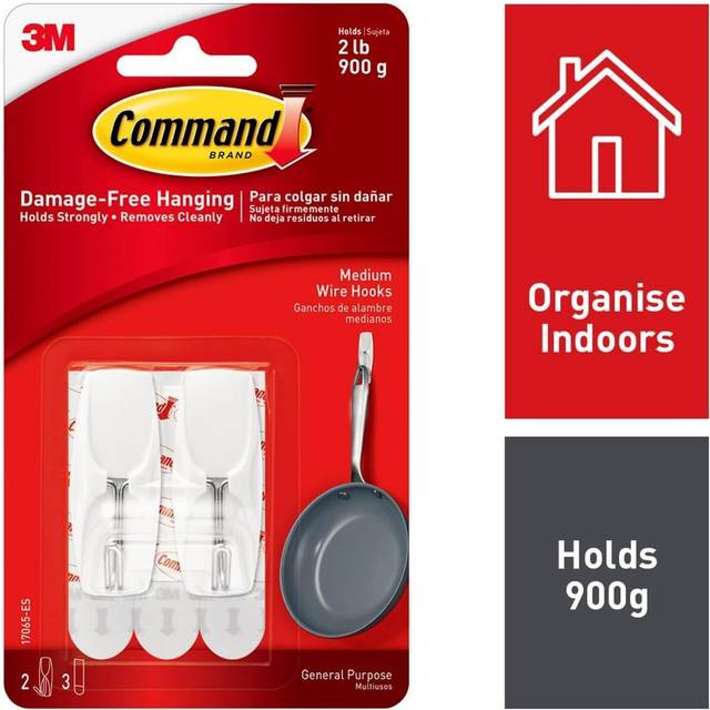Command Medium Wire Hook 2/Pkg-2 White Hooks & 3 Strips