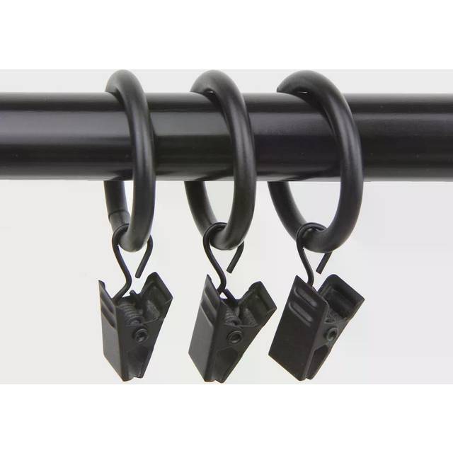 Rod Desyne 10 Count 1-Inch Curtain Rings with Clip for Windows  Black
