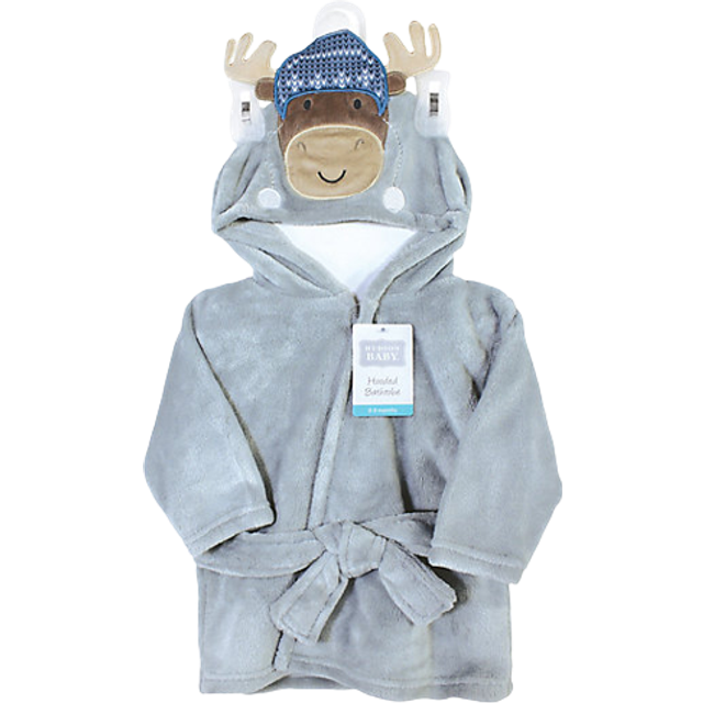 Hudson Baby Unisex Baby Plush Animal Face Bathrobe  Winter Moose  0-9 Months