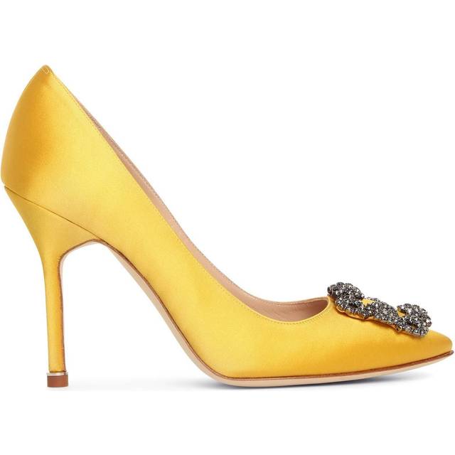 Manolo Blahnik - Hangisi 105 Crystal-embellished Satin Pumps - Yellow - IT 40