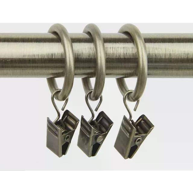 Rod Desyne 10 Count 1-Inch Curtain Rings with Clip for Windows  Antique Brass